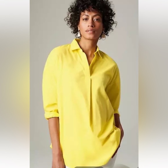 J. Jill Tops - J.Jill Women Sz M Lemon Meringue Cotton Blend Long Sleeve Oversize Popover Tunic